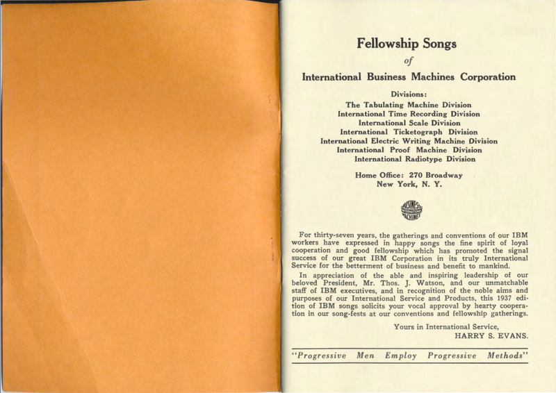 Illustration for article titled A Bizarre 1937 Corporate Songbook Sings the Praises of All-Glorious IBM